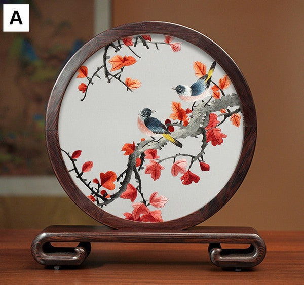 Beautiful Flower and Birds Silk Embroidery Ornaments, Traditional Chinese Suzhou Silk Embroidery, Exclusive Business Presents, Creative Birthday Gift, Premium Souvenir-Art Painting Canvas
