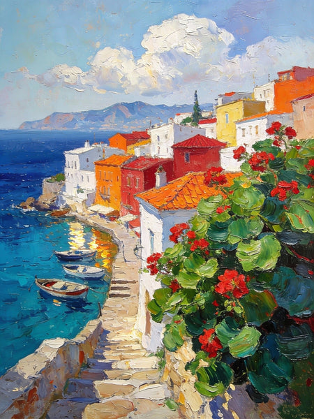 Impasto Paintings, The Shores of the Mediterranean, Small Landscape Paintings, Original Small Paintings on Canvas, Palette Knife Paintings, Small Paintings on Canvas, Hand Painted Canvas Art-Art Painting Canvas