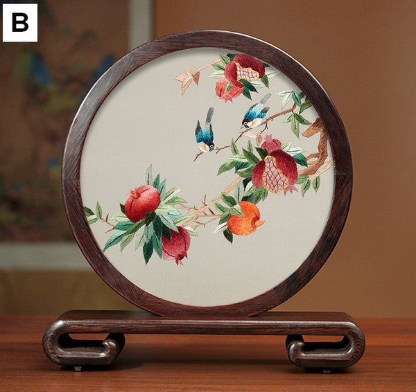 Beautiful Flower and Birds Silk Embroidery Ornaments, Traditional Chinese Suzhou Silk Embroidery, Exclusive Business Presents, Creative Birthday Gift, Premium Souvenir-Art Painting Canvas