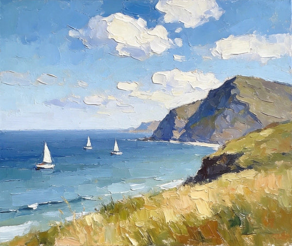 Impressions of a Sunny Seaside Day, Hand Painted Canvas Art, Original Seascape Paintings, Original Oil Paintings, Buy Small Artwork Online, Small Canvas Wall Art Paintings-Art Painting Canvas