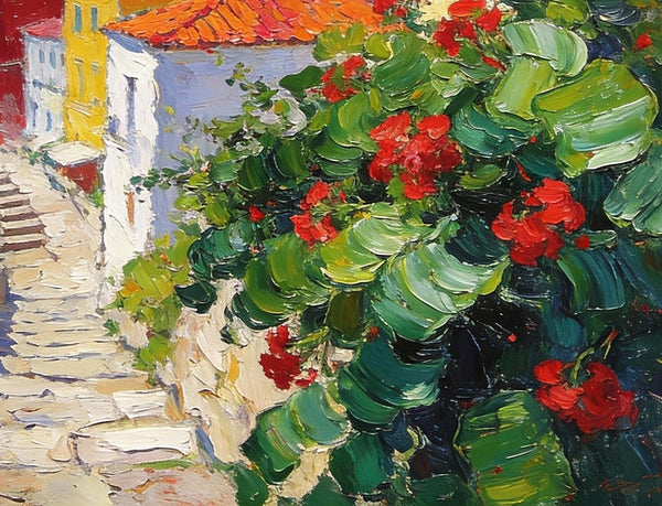 The Quiet Seaside Town, Summer Resort, On Canvas Small Paintings, Hand Painted Canvas Art, Small Landscape Paintings, Original Oil Paintings, Small Wall Art Paintings-Art Painting Canvas