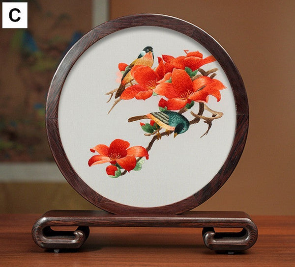 Beautiful Flower and Birds Silk Embroidery Ornaments, Traditional Chinese Suzhou Silk Embroidery, Exclusive Business Presents, Creative Birthday Gift, Premium Souvenir-Art Painting Canvas