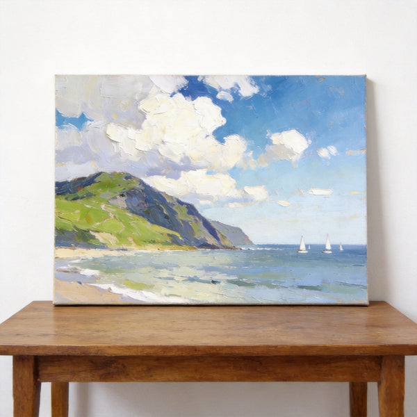 Original Oil Paintings, Sailing Boats on the Azure Sea, Original Landscape Paintings, Hand Painted Canvas Art, Small Canvas Wall Art Paintings, Buy Small Paintings Online-Art Painting Canvas