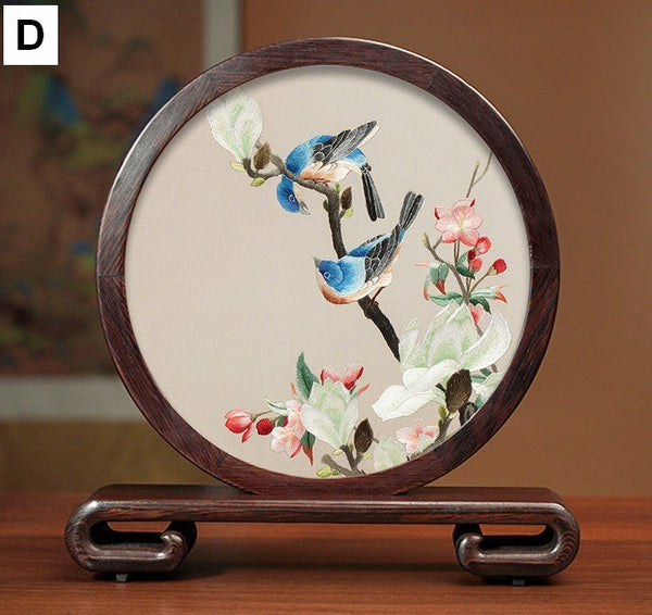 Beautiful Flower and Birds Silk Embroidery Ornaments, Traditional Chinese Suzhou Silk Embroidery, Exclusive Business Presents, Creative Birthday Gift, Premium Souvenir-Art Painting Canvas