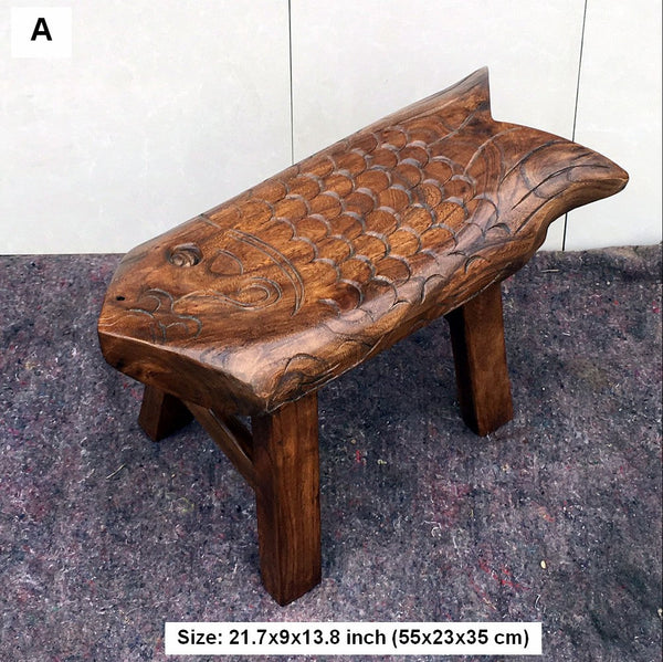 Creative Shoe-changing Stool, Handmade Solid Wood low Stool, Vintage Old Elm Wood Stool, Children's Wooden Stool, Sofa Stool, Dining Table Stool-Art Painting Canvas