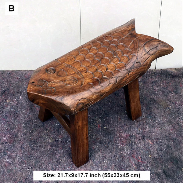Handmade Solid Wood low Stool, Creative Shoe-changing Stool, Vintage Old Elm Wood Stool, Children's Wooden Stool, Sofa Stool, Dining Table Stool-Art Painting Canvas