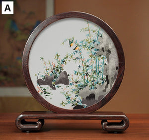 Elegant Silk Embroidery Ornaments, Traditional Chinese Suzhou Flower and Birds Silk Embroidery, Exclusive Business Presents, Creative Birthday Gift, Premium Souvenir-Art Painting Canvas