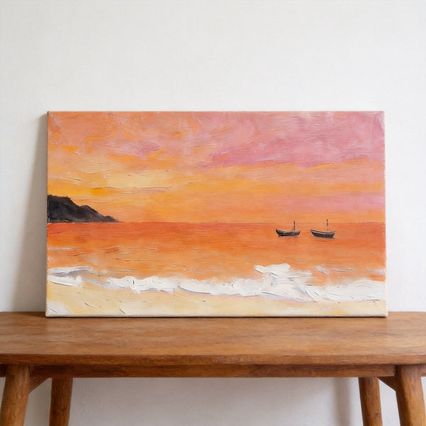 Tranquil Sails at Sunset Glow, Original Seascape Paintings, Sunset Paintings, Small Canvas Wall Art Paintings, Hand Painted Canvas Artwork-Art Painting Canvas