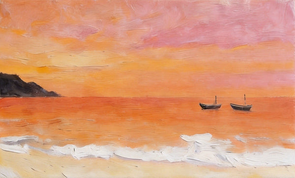 Tranquil Sails at Sunset Glow, Original Seascape Paintings, Sunset Paintings, Small Canvas Wall Art Paintings, Hand Painted Canvas Artwork-Art Painting Canvas