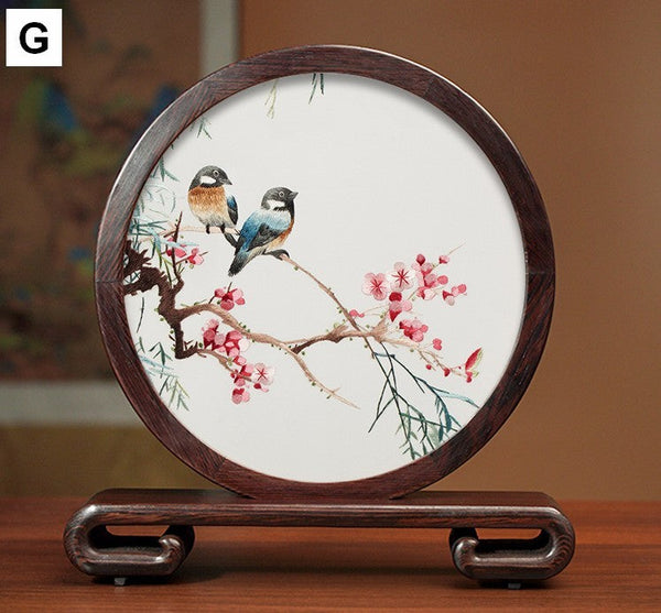 Flower and Birds Silk Embroidery Ornaments, Exclusive Business Presents, Creative Birthday Gift, Premium Souvenir, Traditional Chinese Suzhou Silk Embroidery-Art Painting Canvas