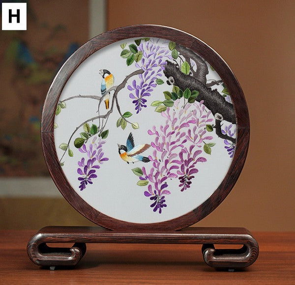 Beautiful Flower and Birds Silk Embroidery Ornaments, Traditional Chinese Suzhou Silk Embroidery, Exclusive Business Presents, Creative Birthday Gift, Premium Souvenir-Art Painting Canvas