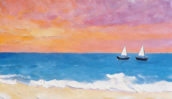 Sunset Paintings, Tranquil Blue Sea at Sunset, Original Seascape Paintings, Small Canvas Wall Art Paintings, Hand Painted Canvas Artwork-Art Painting Canvas