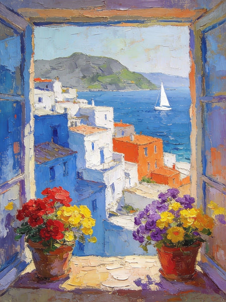 Palette Knife Artwork, Summer Holiday by the Sea, On Canvas Small Paintings, Landscape Canvas Paintings, Hand Painted Canvas Art, Original Artwork Small Paintings-Art Painting Canvas