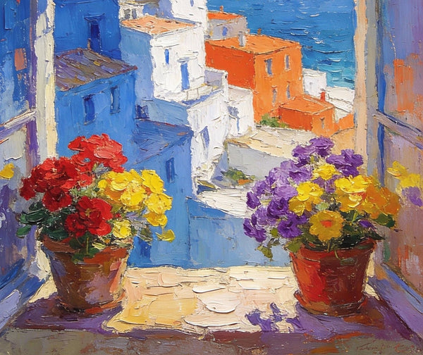 Palette Knife Artwork, Summer Holiday by the Sea, On Canvas Small Paintings, Landscape Canvas Paintings, Hand Painted Canvas Art, Original Artwork Small Paintings-Art Painting Canvas