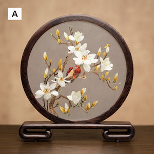 Exclusive Business Present, Flower and Bird Embroidered Decor, Unique Birthday Gift, Traditional Chinese Suzhou Embroidery Ornament, Premium Souvenir-Art Painting Canvas