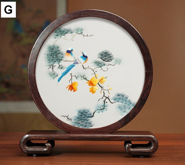 Flower and Bird Embroidery Ornaments, Unique Birthday Gift, Traditional Chinese Suzhou Silk Embroidered Ornament, Premium Souvenir, Exclusive Business Presents-Art Painting Canvas