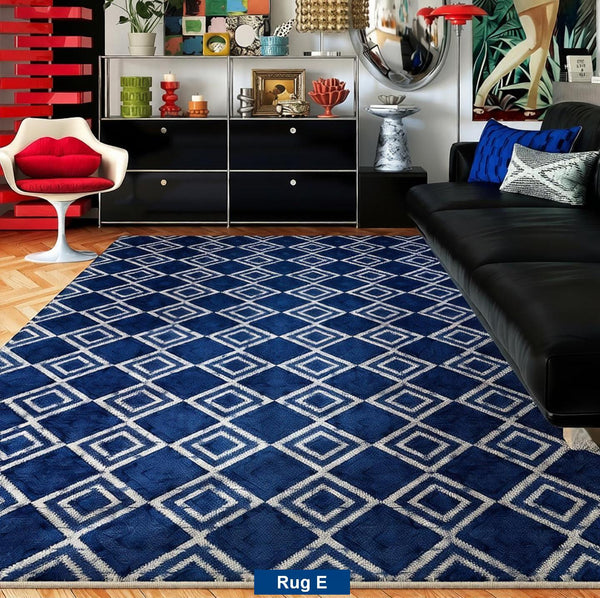 Unique Blue Modern Rugs for Dining Room, Bedroom Modern Floor Carpet, Mid Century Area Rugs, Contemporary Modern Living Room Rug Ideas-Art Painting Canvas