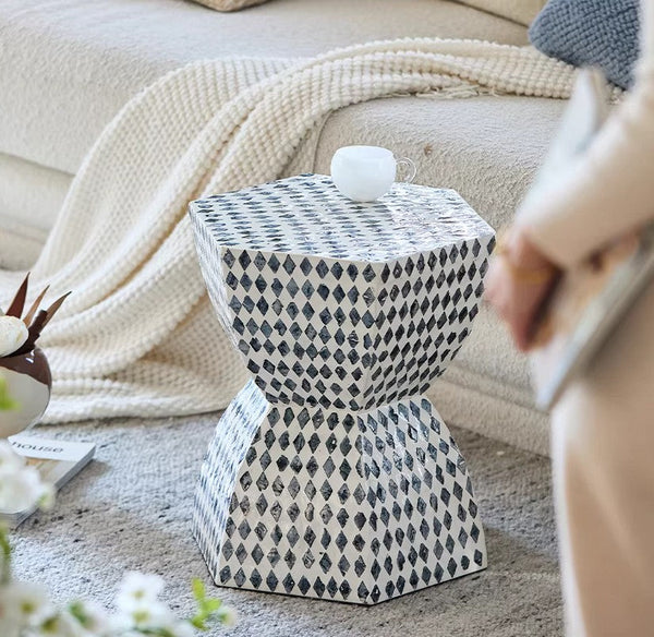 Contemporary Bedside Table, Small End Table, Modern Side Table, Bedside Small Side Table, Shell Small Sofa Side Table, Portable Casual Side Table, Creative Coffee Table, Contemporary Side Table-Art Painting Canvas