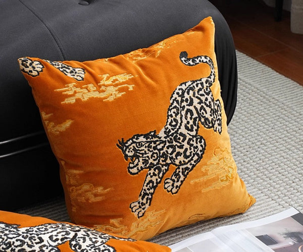 Contemporary Modern Sofa Pillows, Yellow Embroidery Tiger Pattern Pillows for Couch, Decorative Throw Pillows for Bedroom, Large Modern Sofa Pillow for Living Room-Art Painting Canvas