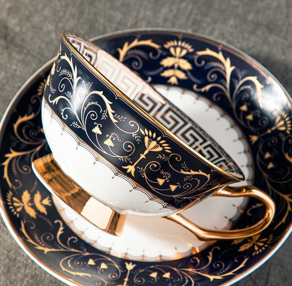 Unique Blue Tea Cup and Saucer in Gift Box, Blue Bone China Porcelain Tea Cup Set, Royal Ceramic Cups, Elegant Ceramic Coffee Cups-Art Painting Canvas