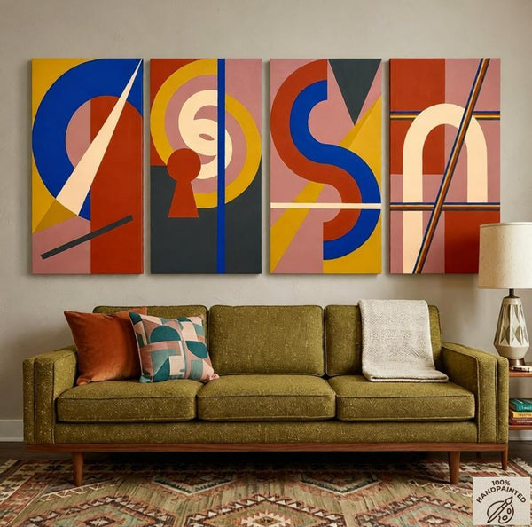 Hand Painted Canvas Art, Multi Panel Group Paintings, Modern Contemporary Paintings, Geometric Abstract Paintings-Art Painting Canvas