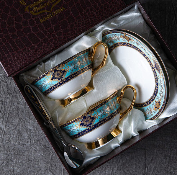 Unique Tea Cup and Saucer in Gift Box, 7.4 oz British Ceramic Coffee Cups, Porcelain Tea Cup Set for Office-Art Painting Canvas