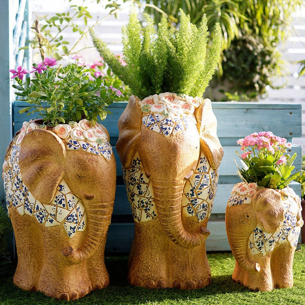 Modern Outdoor Garden Flower Pots, Extra Large Elephant Garden Flowerpots, Oversized Garden Flower Pot, Animal Statue for Garden Ornaments, Large Resin Statue for Garden-Art Painting Canvas