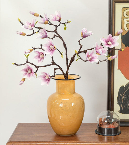 Contemporary Vases for Modern Home Decor, Handmade Liuli Vases, Color Glaze Vase, Yellow Glass Bud Vases, Centerpiece Vases on Table-Art Painting Canvas