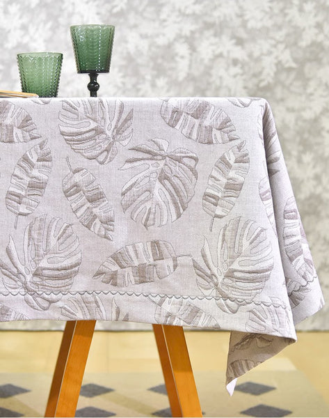 Monstera Leaf Modern Table Cloths for Kitchen, Simple Contemporary Grey Cotton Tablecloth, Large Rectangle Table Covers for Dining Room Table, Square Tablecloth for Round Table-Art Painting Canvas