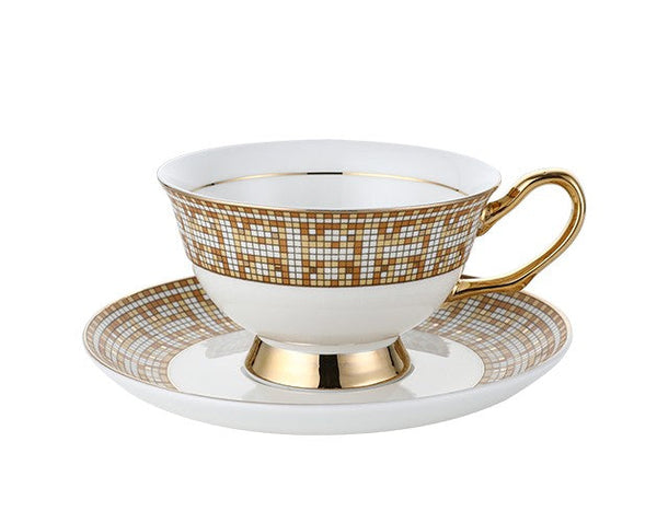 Handmade Elegant British Ceramic Coffee Cups, 6.8 oz Tea Cup and Saucer in Gift Box, Porcelain Tea Cup Set for Office, Yellow Ceramic Cups-Art Painting Canvas