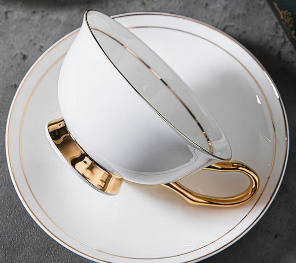 Porcelain Tea Cup Saucer Set, White Ceramic Cups, 7.8 oz British Ceramic Coffee Cups, Unique Tea Cup and Saucer in Gift Box-Art Painting Canvas