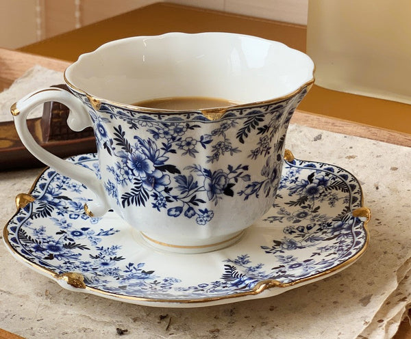 French Style China Porcelain Tea Cup Saucer Set, 7.8 oz Tea Cup and Saucers, Royal Ceramic Cups, Elegant Vintage Ceramic Coffee Cups for Traditional Afternoon Tea-Art Painting Canvas