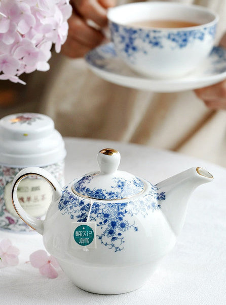 Mother and Baby Teapot with Matching Saucer British Style Porcelain Teapot with Matching Cup and Saucer in Gift Box, Ceramic Tea Pot with Integrated Cup, Stackable Teapot and Cup Set-Art Painting Canvas