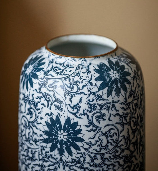 Vintage Bouquet Flower Vases, Centerpiece on Dining Table, Large Blue Flower Vase on Table, Handmade Porcelain Flower Vases Urn, Water Holding Flower Vases-Art Painting Canvas