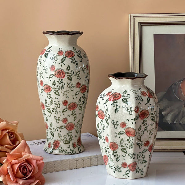 Rustic Porcelain Flower Vases, Handmade Water Holding Flower Vases, Ceramic Bouquet Vases, Tall Flower Vases on Table-Art Painting Canvas