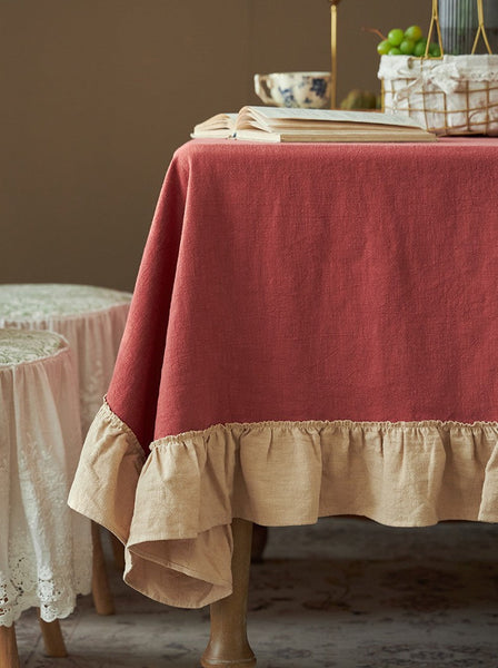 Square Tablecloth for Round Table, Red Modern Table Cloth, Ramie Tablecloth for Home Decoration, Extra Large Rectangle Tablecloth for Dining Room Table-Art Painting Canvas