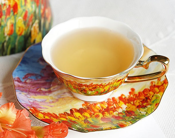 Elegant Ceramic Coffee Cups, Flower Field Vintage Porcelain Tea Cup Saucer Set, Unique British Tea Cup and Saucer in Gift Box, Royal Ceramic Cups-Art Painting Canvas