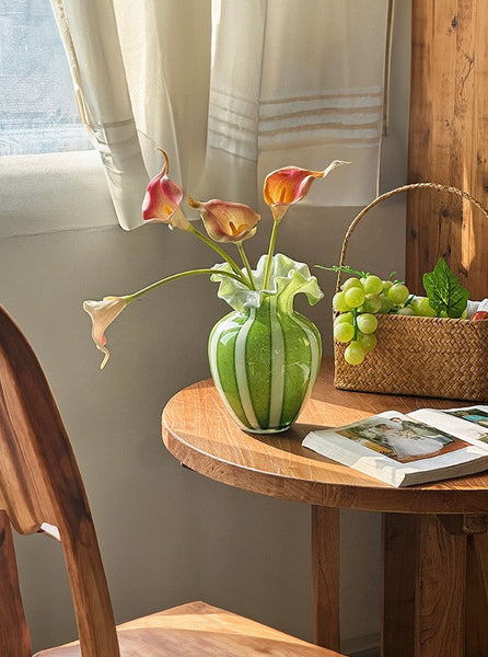 Modern Glass Flower Vases, Green Glass Flower Vases, Bud Vases, Water Holding Flower Vases, Handmade Flower Vases on Table-Art Painting Canvas