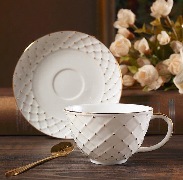 Elegant Ceramic Tea Cups, 6.8 oz Tea Cup and Saucer in Gift Box as Birthday Gift, Beautiful British Tea Cups, Creative Porcelain Tea Cup Set-Art Painting Canvas