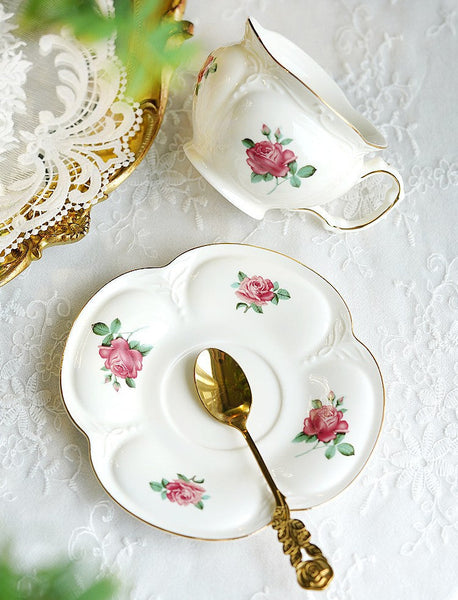 British Royal Ceramic Cups for Traditional Afternoon Tea, 7.4 oz Ceramic Coffee Cups, Rose Porcelain Tea Cup Saucer Set, 6.8 oz Tea Cup and Saucer in Gift Box-Art Painting Canvas