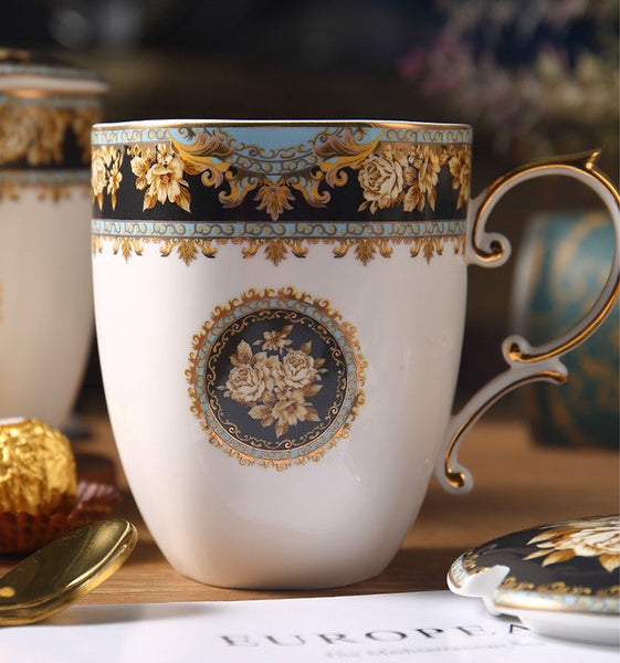 Beautiful British Ceramic Mugs, Large Capacity Ceramic Mugs for Office, Large Royal Porcelain Mug, Elegant Ceramic Coffee Mug-Art Painting Canvas