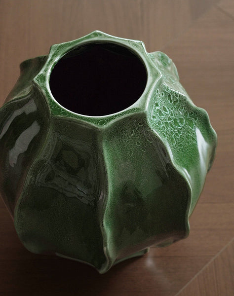 Handmade Modern Flower Vase, Centerpiece Ceramic Bouquet Vases, Large Contemporary Vases on Dining Table, Green Porcelain Vases for Modern Home Decor-Art Painting Canvas