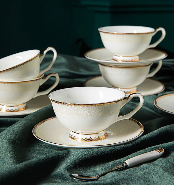 Porcelain Coffee Cup Set, White Ceramic Cups, 7.8 oz British Ceramic Coffee Cups, Unique Tea Cup and Saucer in Gift Box-Art Painting Canvas
