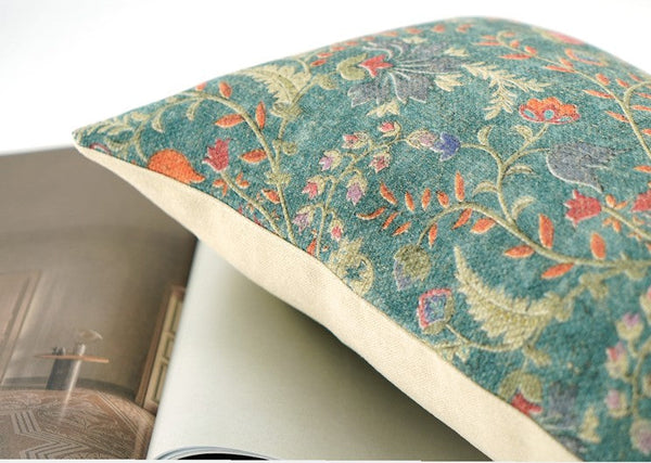 Garden Flowers Pattern Decorative Throw Pillows, Large Green Throw Pillow for Interior Design, Contemporary Square Modern Throw Pillows for Couch-Art Painting Canvas