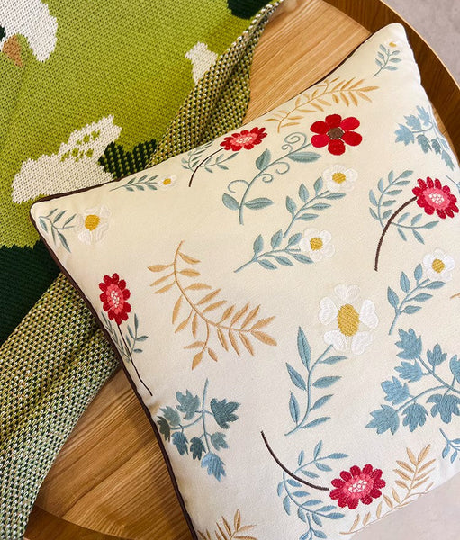 Decorative Throw Pillows for Couch, Embroider Flower Cotton Pillow Covers, Spring Flower Decorative Throw Pillows, Farmhouse Sofa Decorative Pillows-Art Painting Canvas