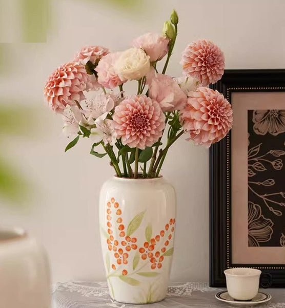 Porcelain Flower Vases, Large Flower Vases on Table, Dining Table Centerpiece, Ceramic Bouquet Vases, Handmade Water Holding Flower Vase-Art Painting Canvas