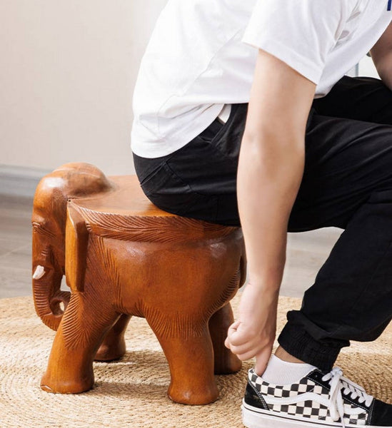 Dining Table Stool, Handmade Solid Wood low Stool, Elephant Wooden Stool, Elephant Sofa Stool, Creative Shoe-changing Stool-Art Painting Canvas