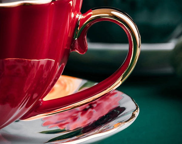 Beautiful British Tea Cups, Creative Bone China Porcelain Tea Cup Set, Elegant Ceramic Coffee Cups, Unique Tea Cups and Saucers in Gift Box-Art Painting Canvas