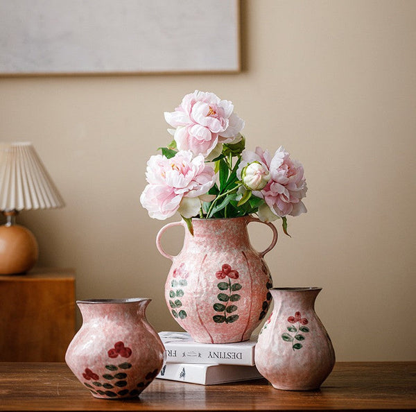 Rustic Pottery Flower Vases, Small Flower Vases on Table, Pink Bud Vases, Handmade Water Holding Flower Vases-Art Painting Canvas