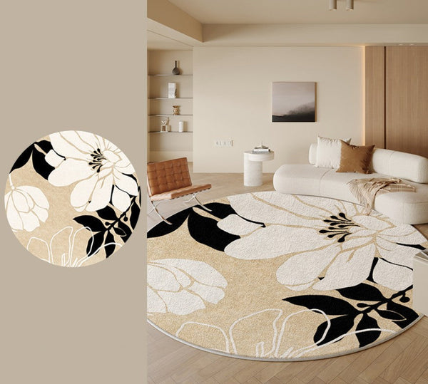 Geometric Round Rugs for Dining Room, Bedroom Abstract Modern Area Rugs, Circular Modern Rugs under Chairs, Contemporary Modern Rug for Living Room-Art Painting Canvas